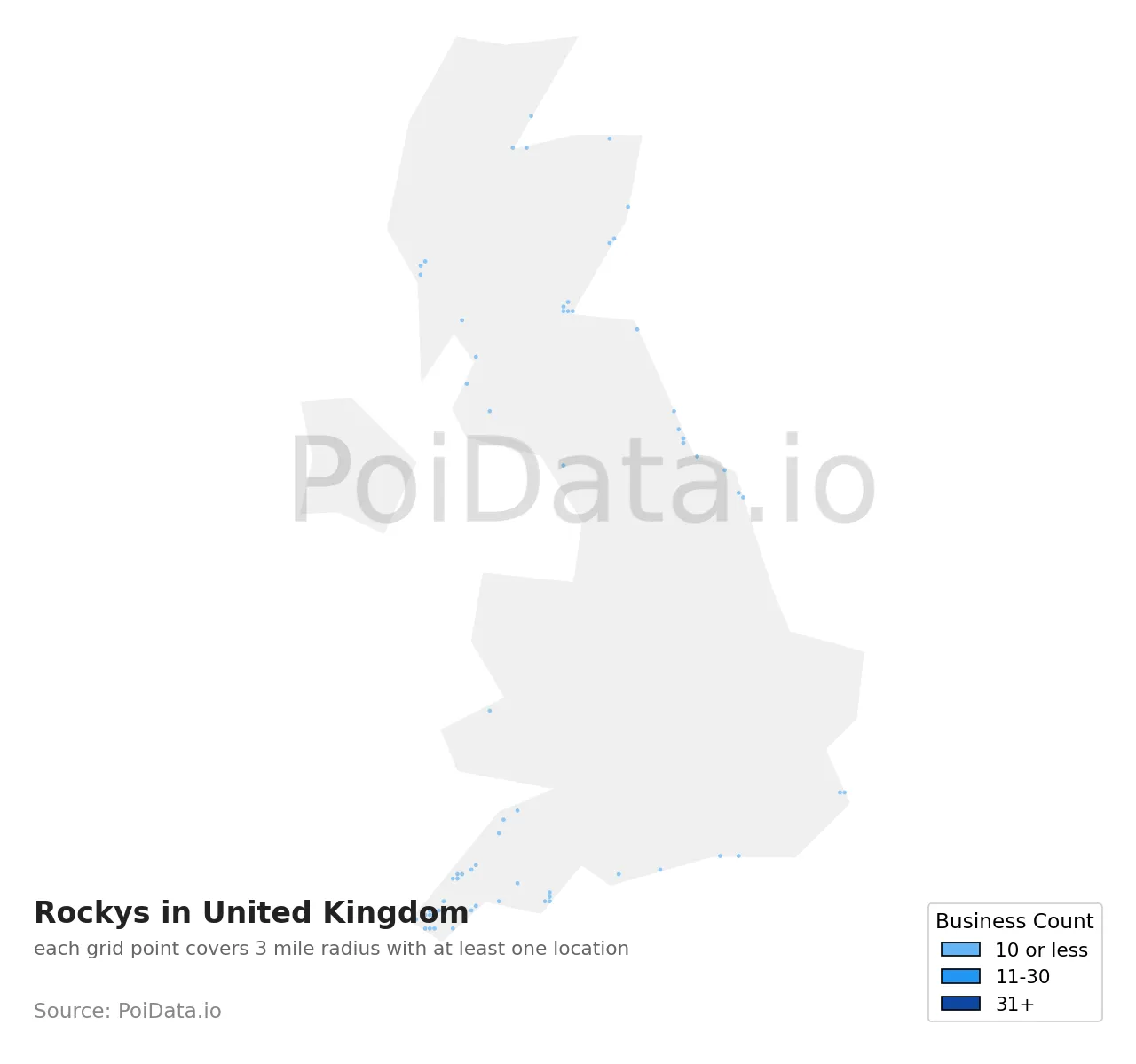 Rocky density map for United Kingdom