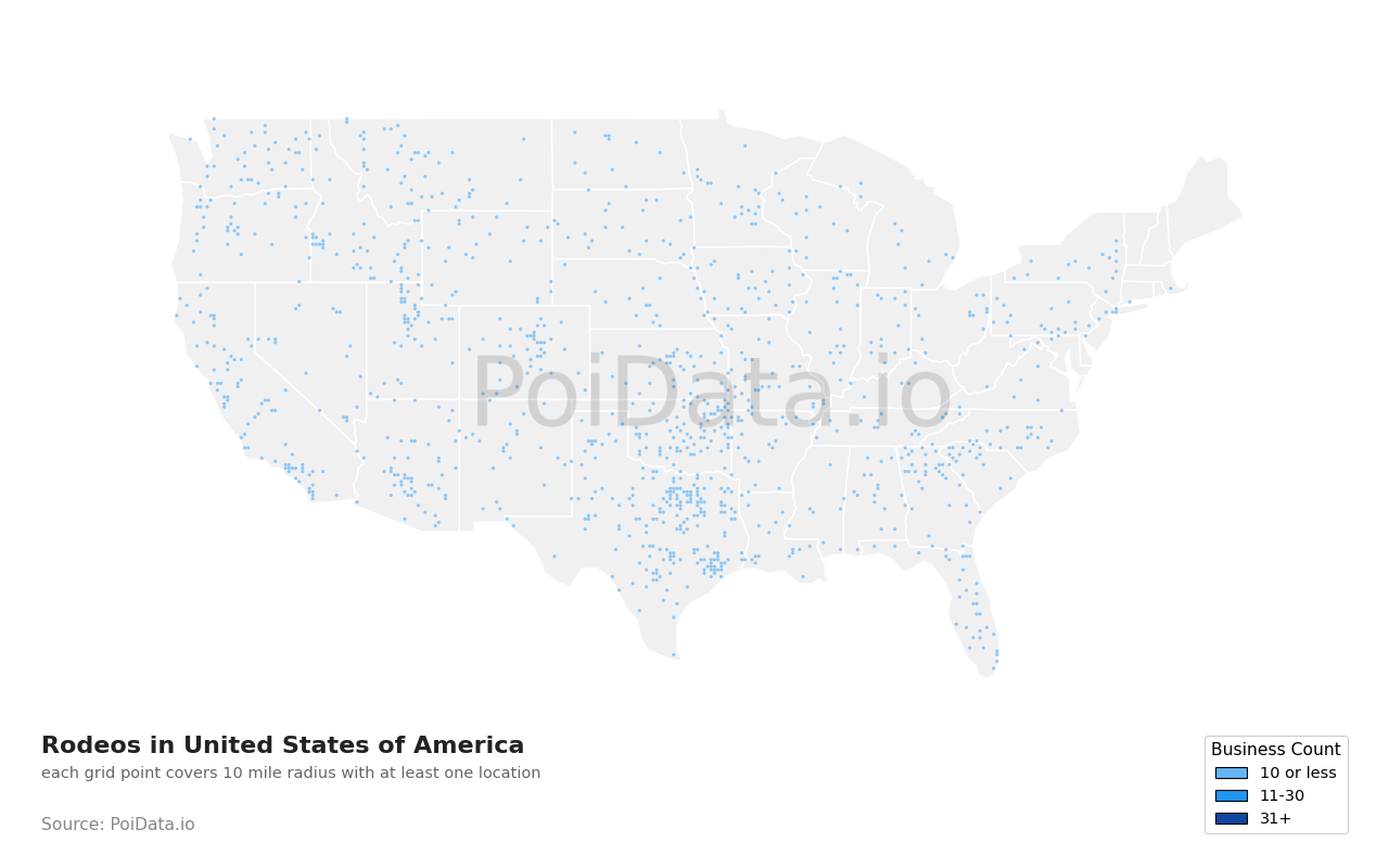 Rodeo density map for Oklahoma, United States