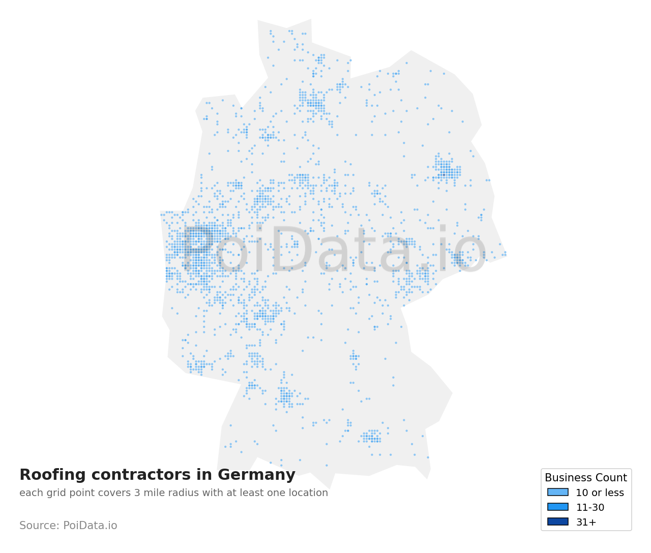 Roofing contractor density map for Germany