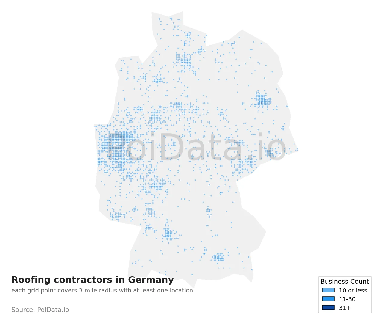 Roofing contractor density map for Germany