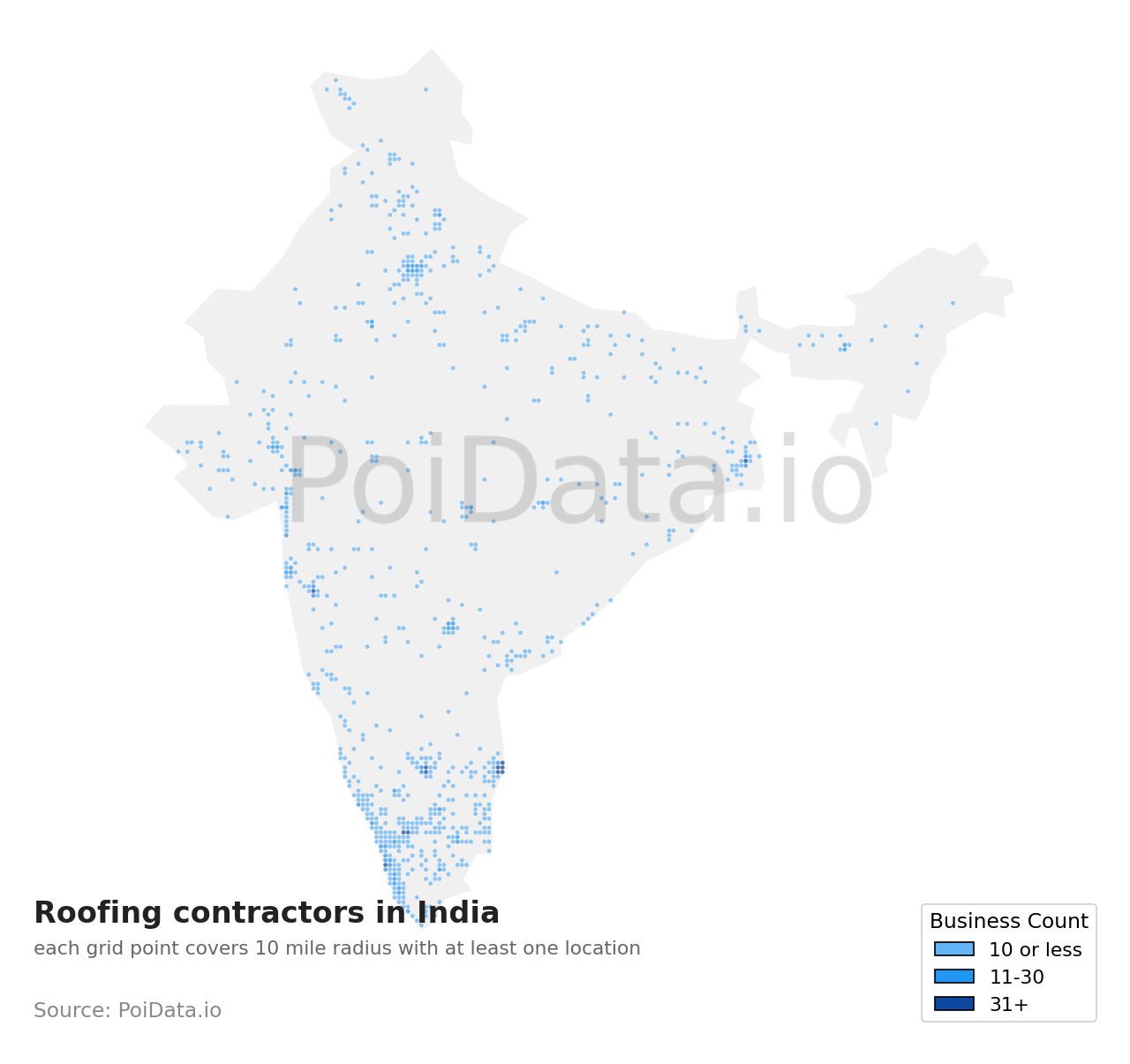 Roofing contractor density map for India