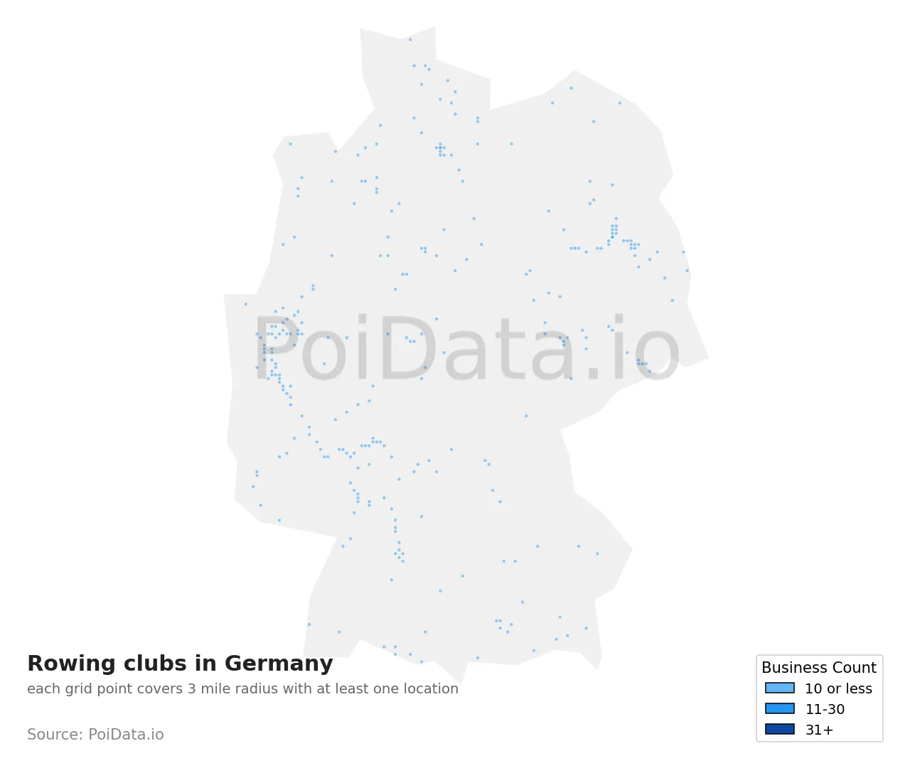 Rowing club density map for Germany