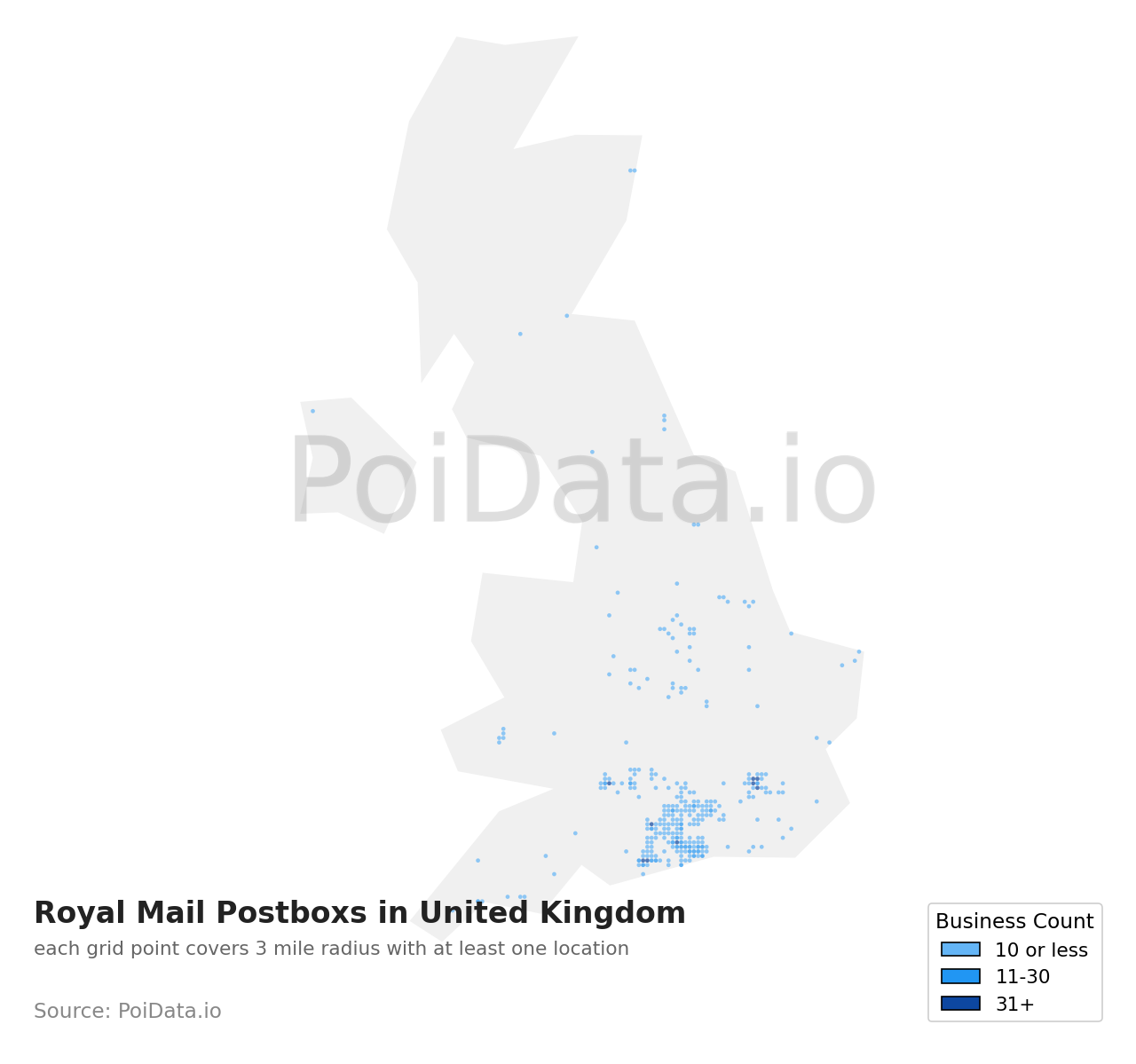 Royal Mail Postbox density map for United Kingdom