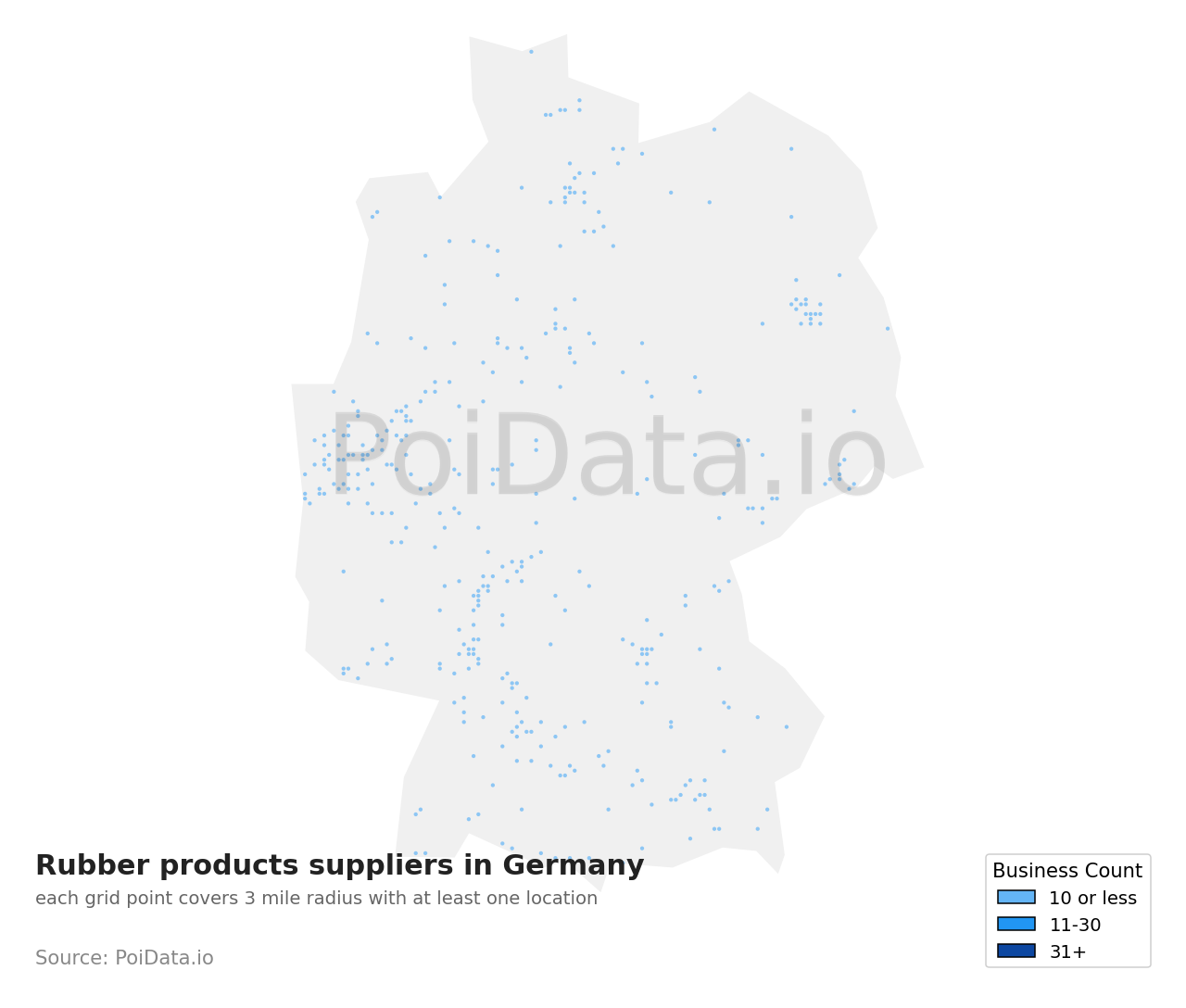 Rubber products supplier density map for Germany