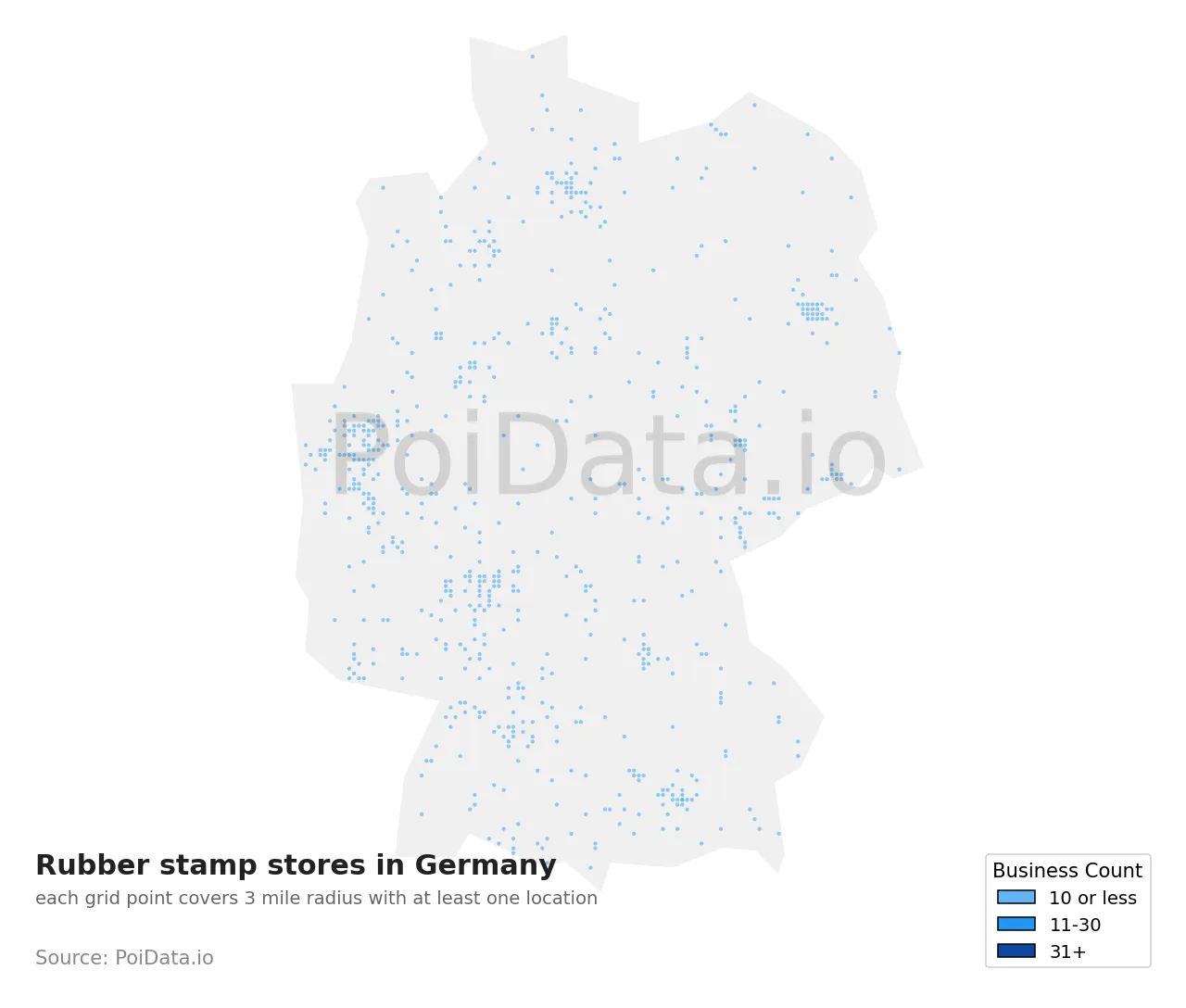 Rubber stamp store density map for Germany