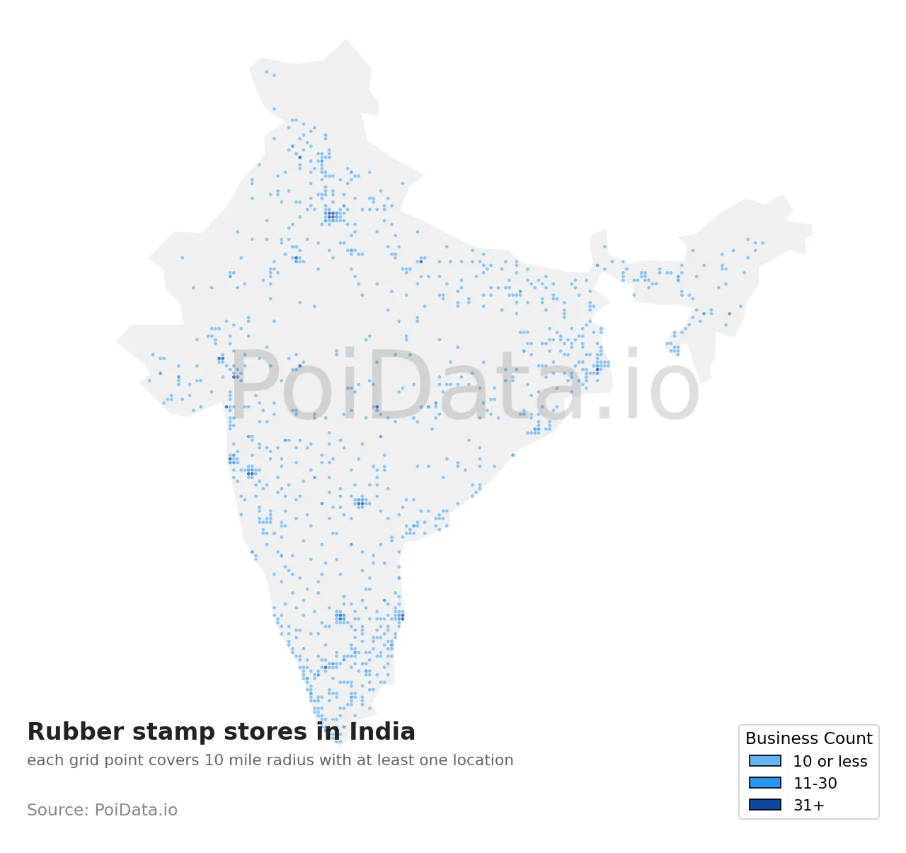 Rubber stamp store density map for India