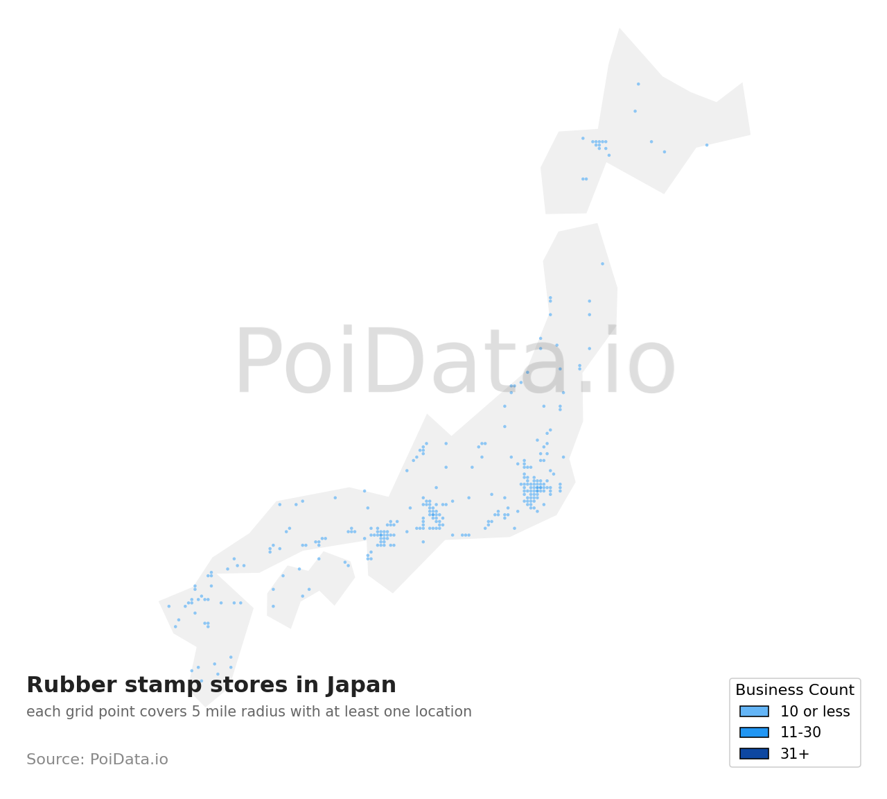 Rubber stamp store density map for Chiba, Japan