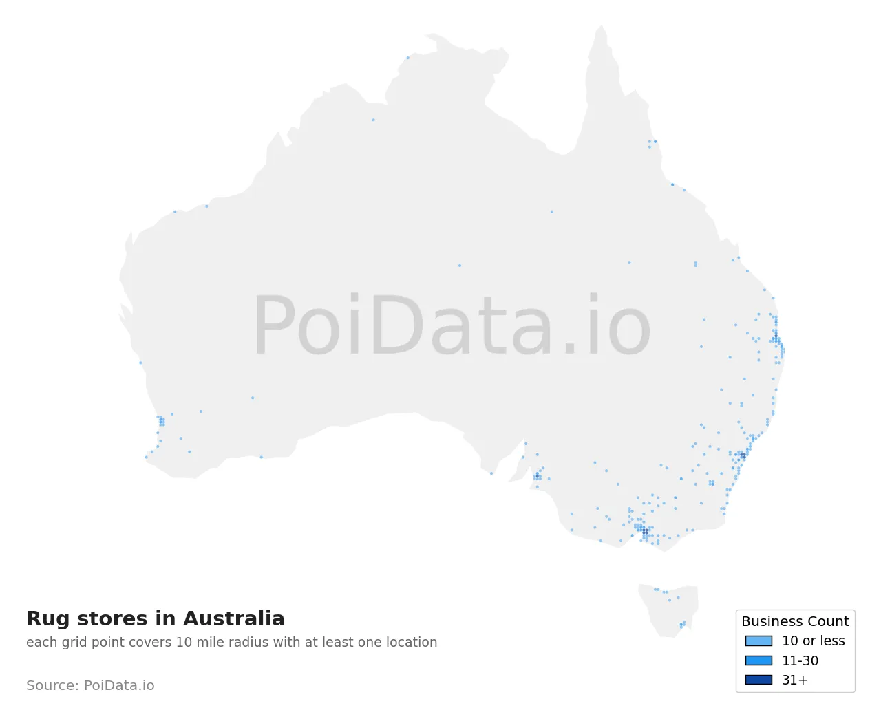 Rug store density map for Australia