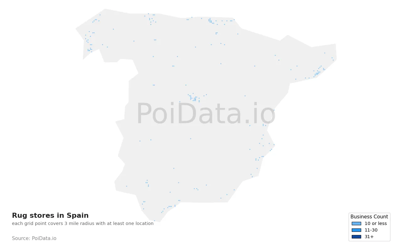 Rug store density map for Spain