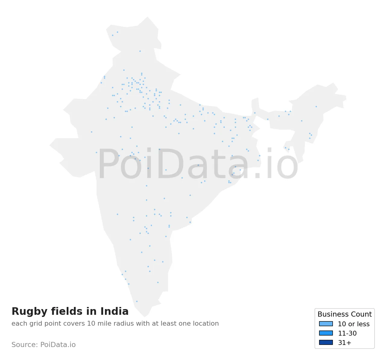 Rugby field density map for India