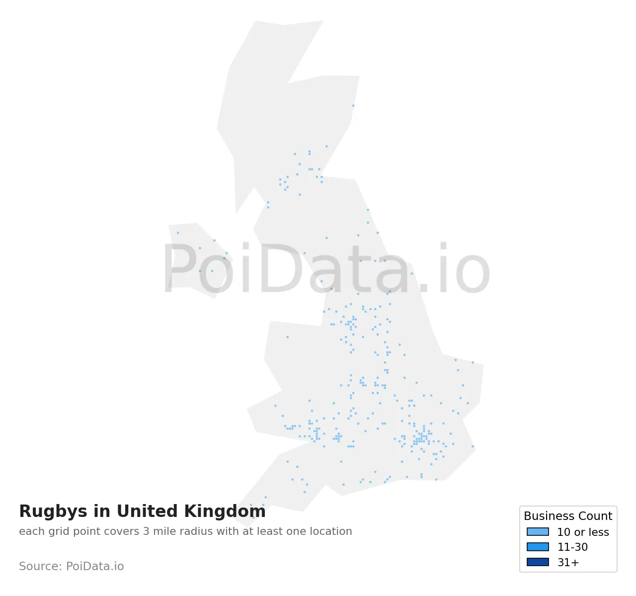 Rugby density map for United Kingdom