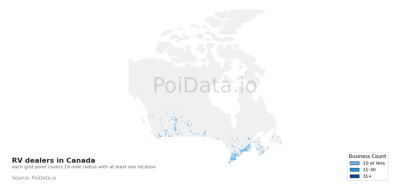 RV dealer density map for Canada