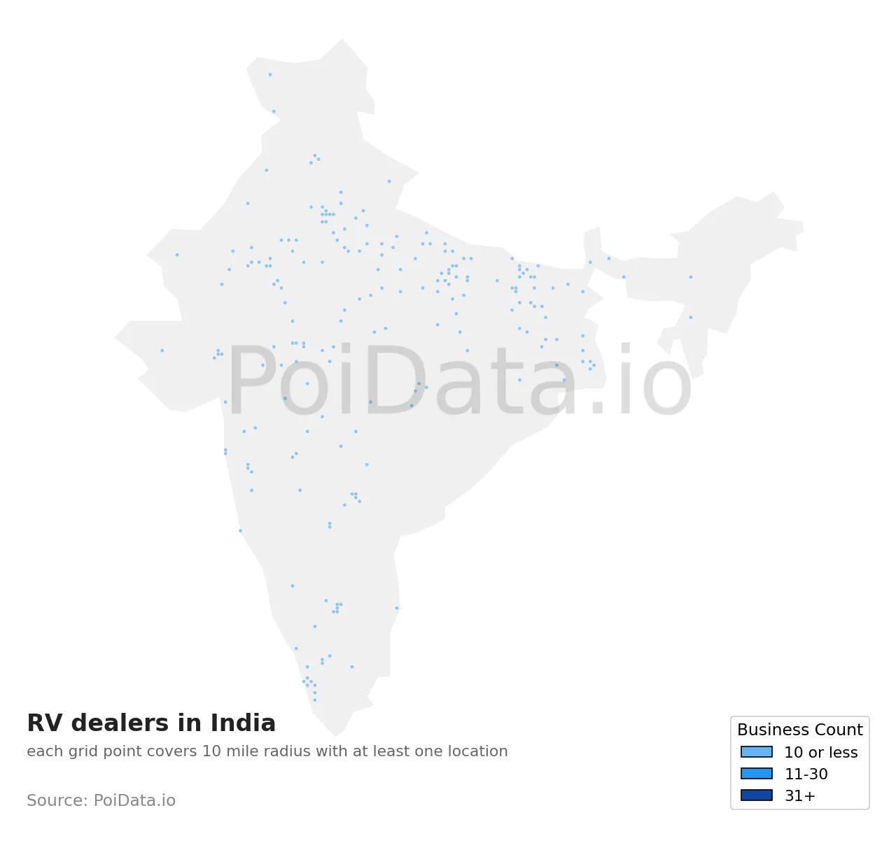 RV dealer density map for India
