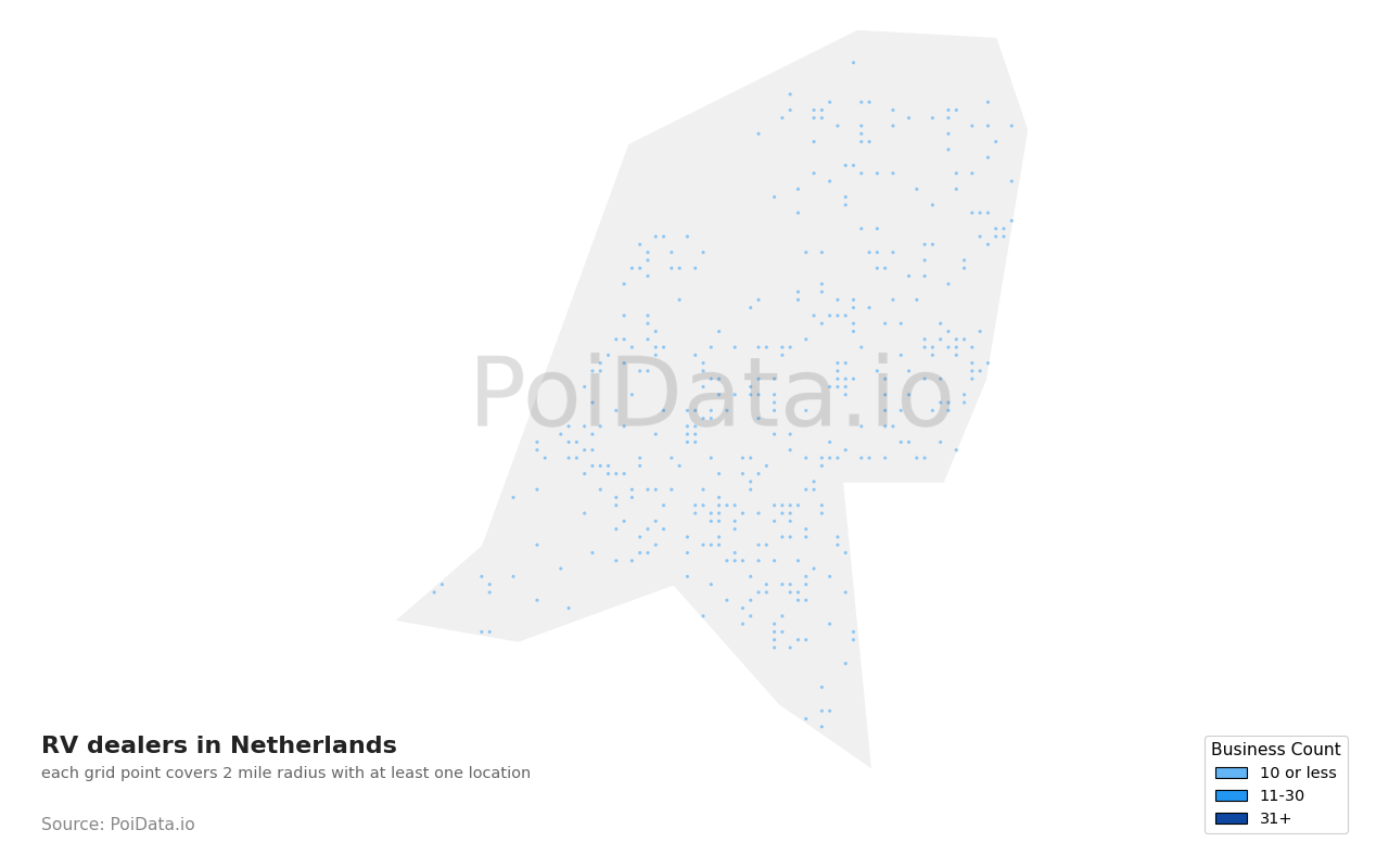 RV dealer density map for Netherlands