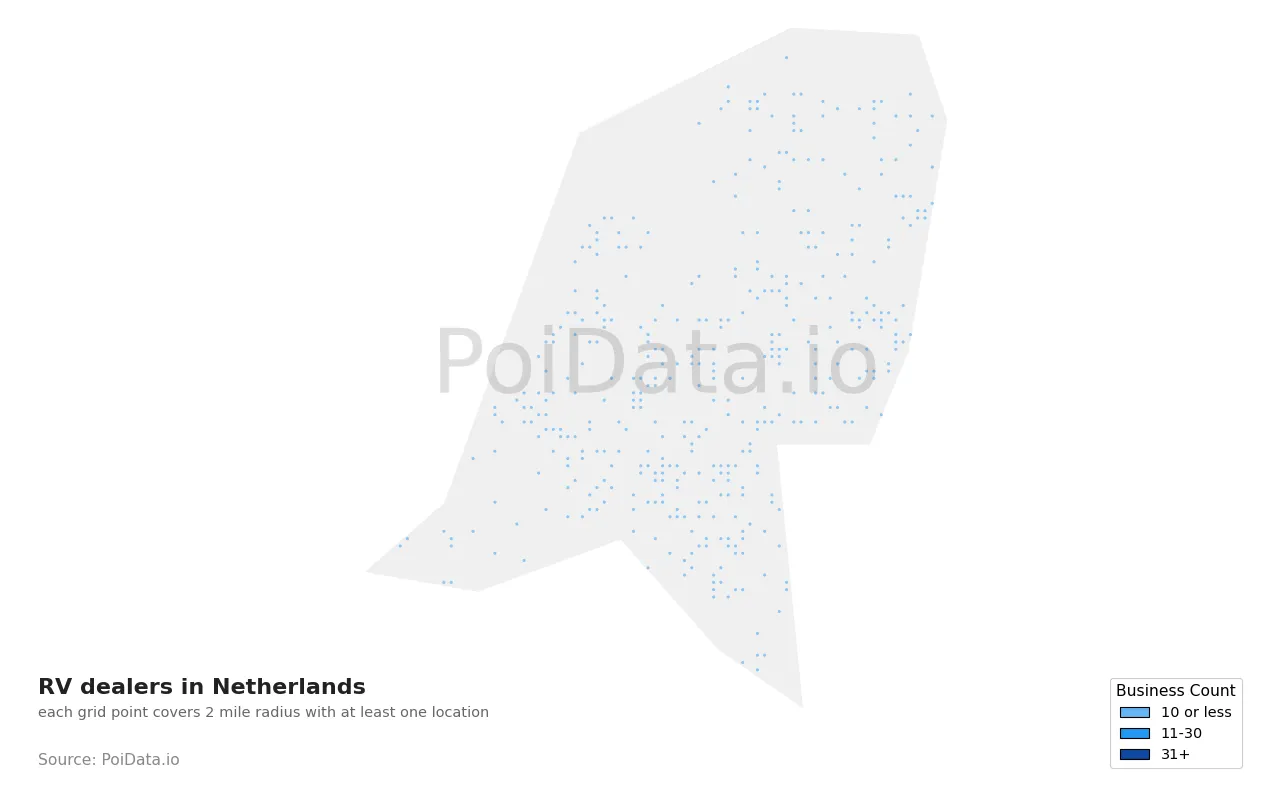 RV dealer density map for Netherlands