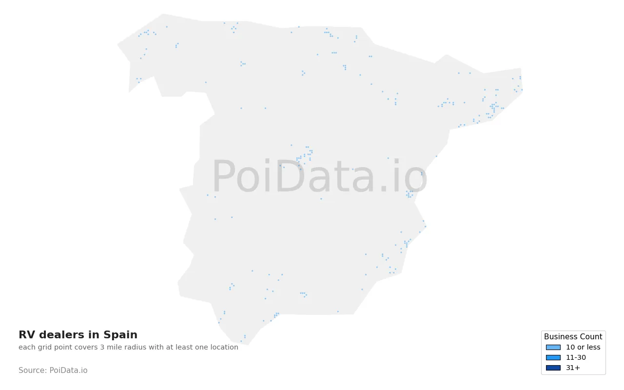 RV dealer density map for Spain