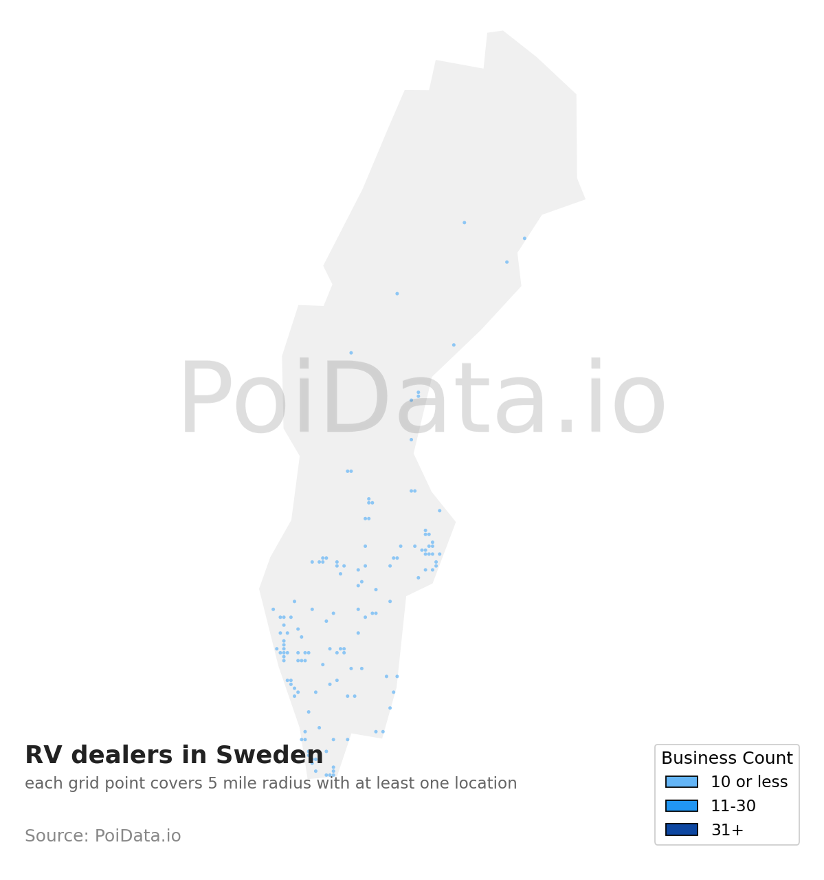 RV dealer density map for Sweden