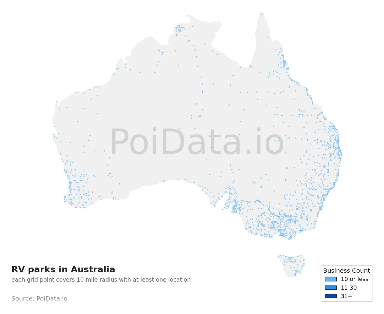 RV park density map for Australia