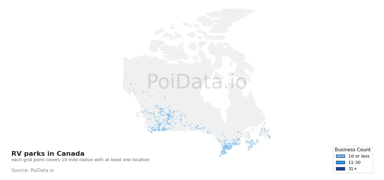 RV park density map for Canada