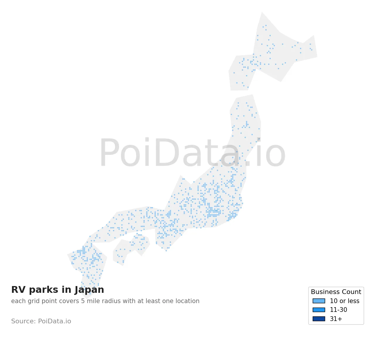 RV park density map for Japan