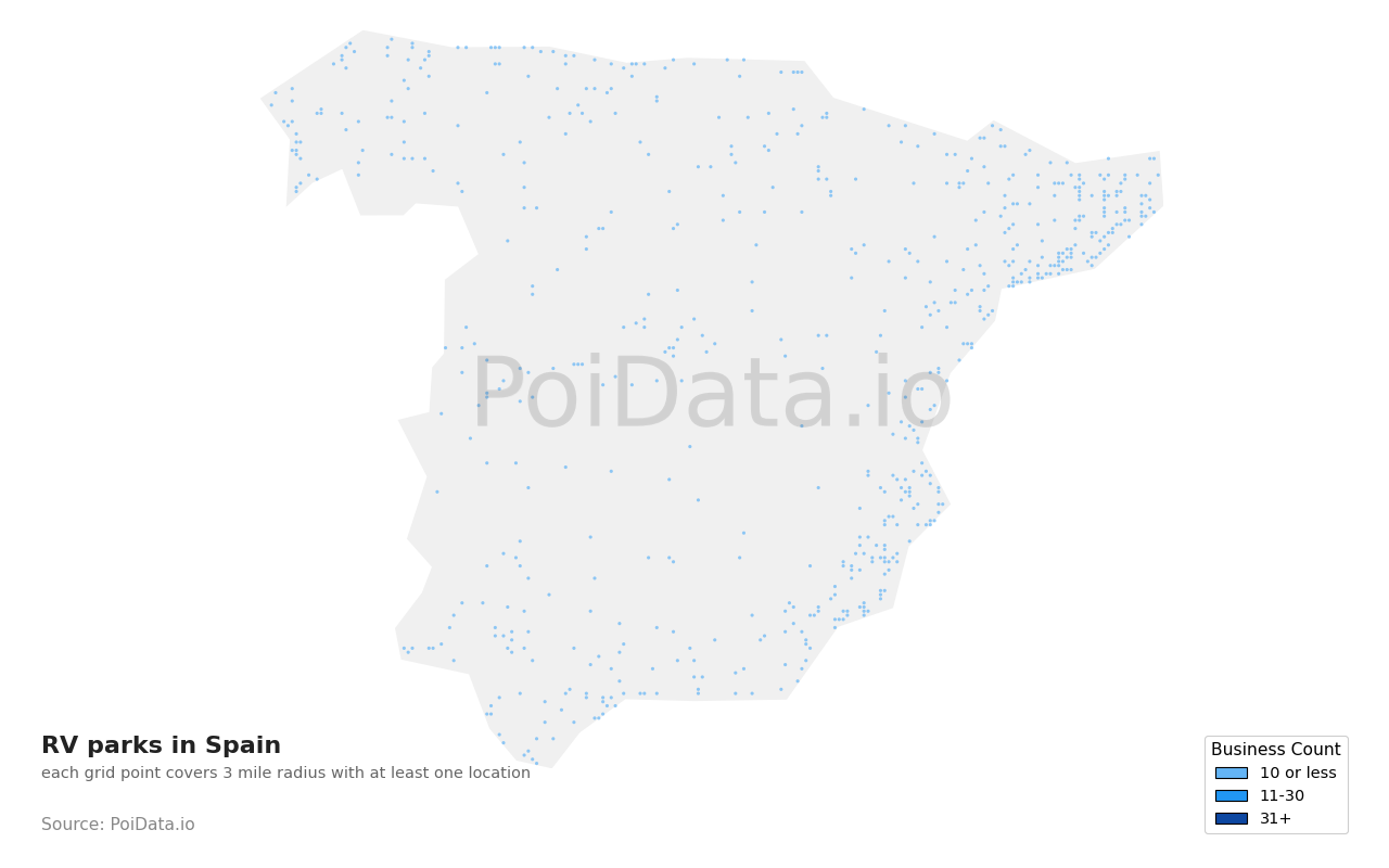 RV park density map for Spain