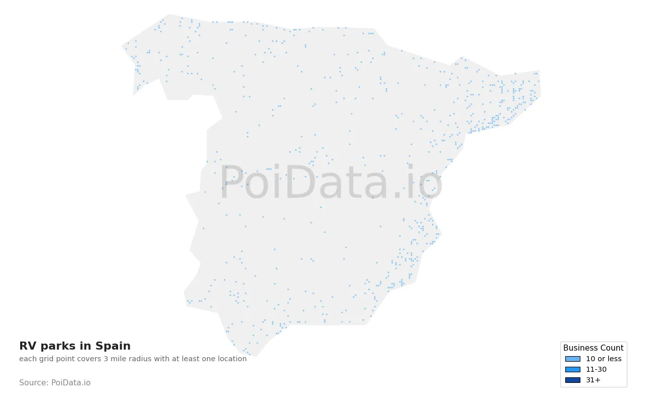 RV park density map for Spain