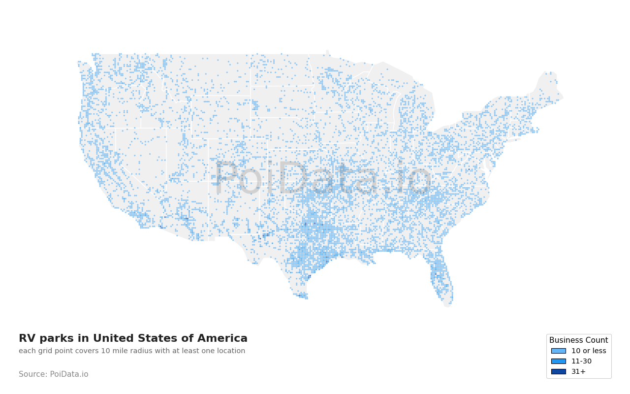 RV park density map for Washington, United States
