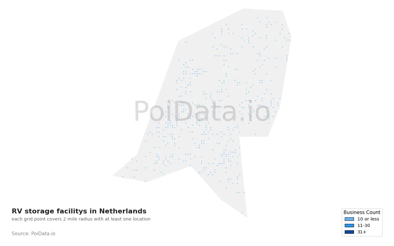 RV storage facility density map for Netherlands