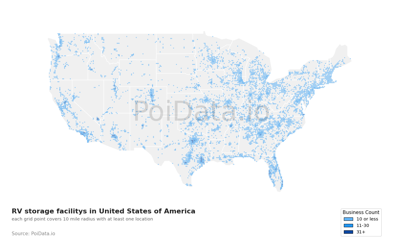 RV storage facility density map for United States