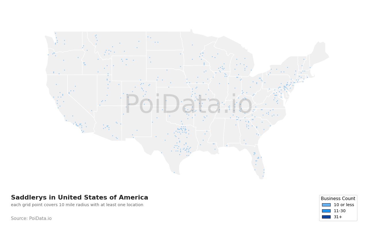 Saddlery density map for North Carolina, United States