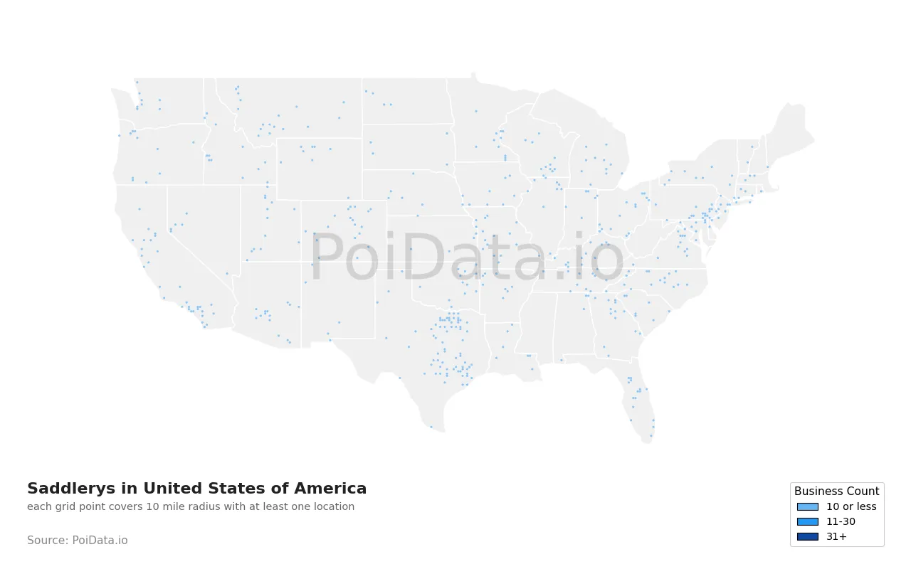 Saddlery density map for United States