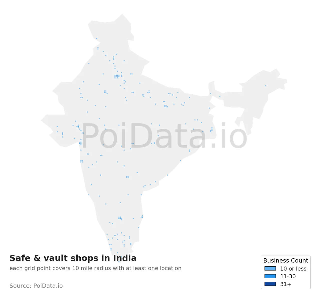 Safe & vault shop density map for India