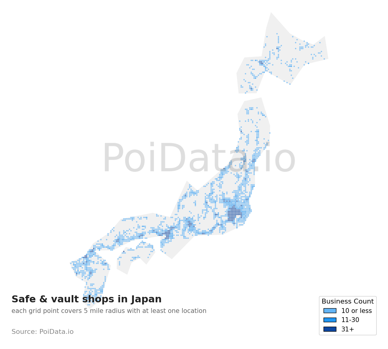 Safe & vault shop density map for Japan