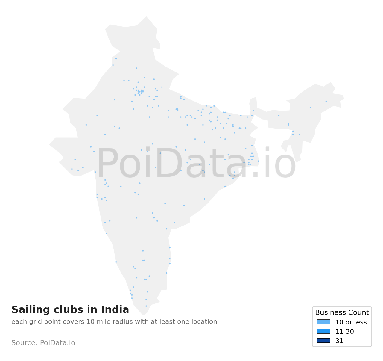 Sailing club density map for India
