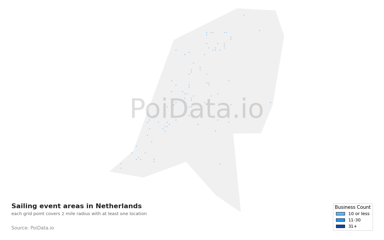 Sailing event area density map for Netherlands