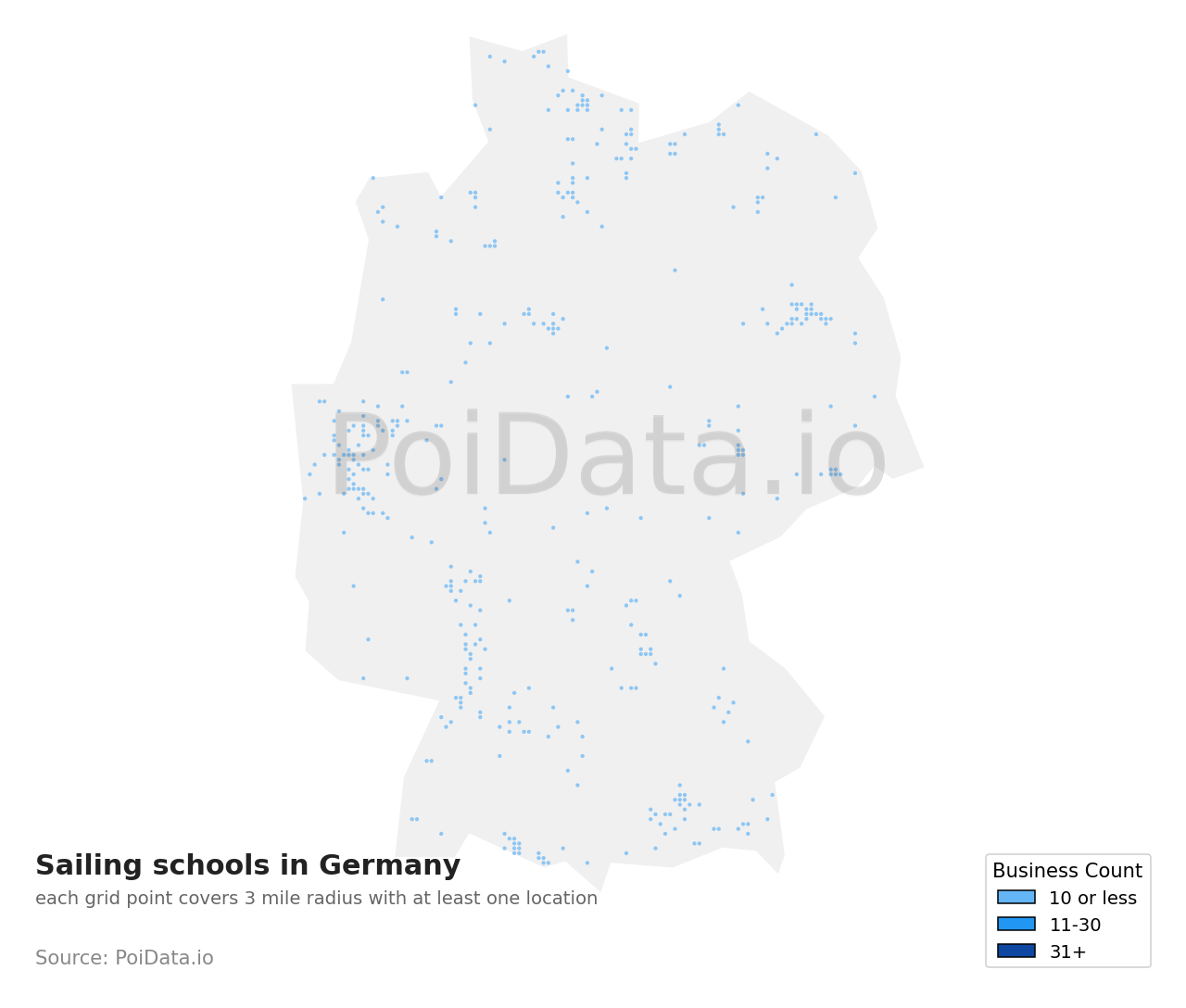 Sailing school density map for Germany