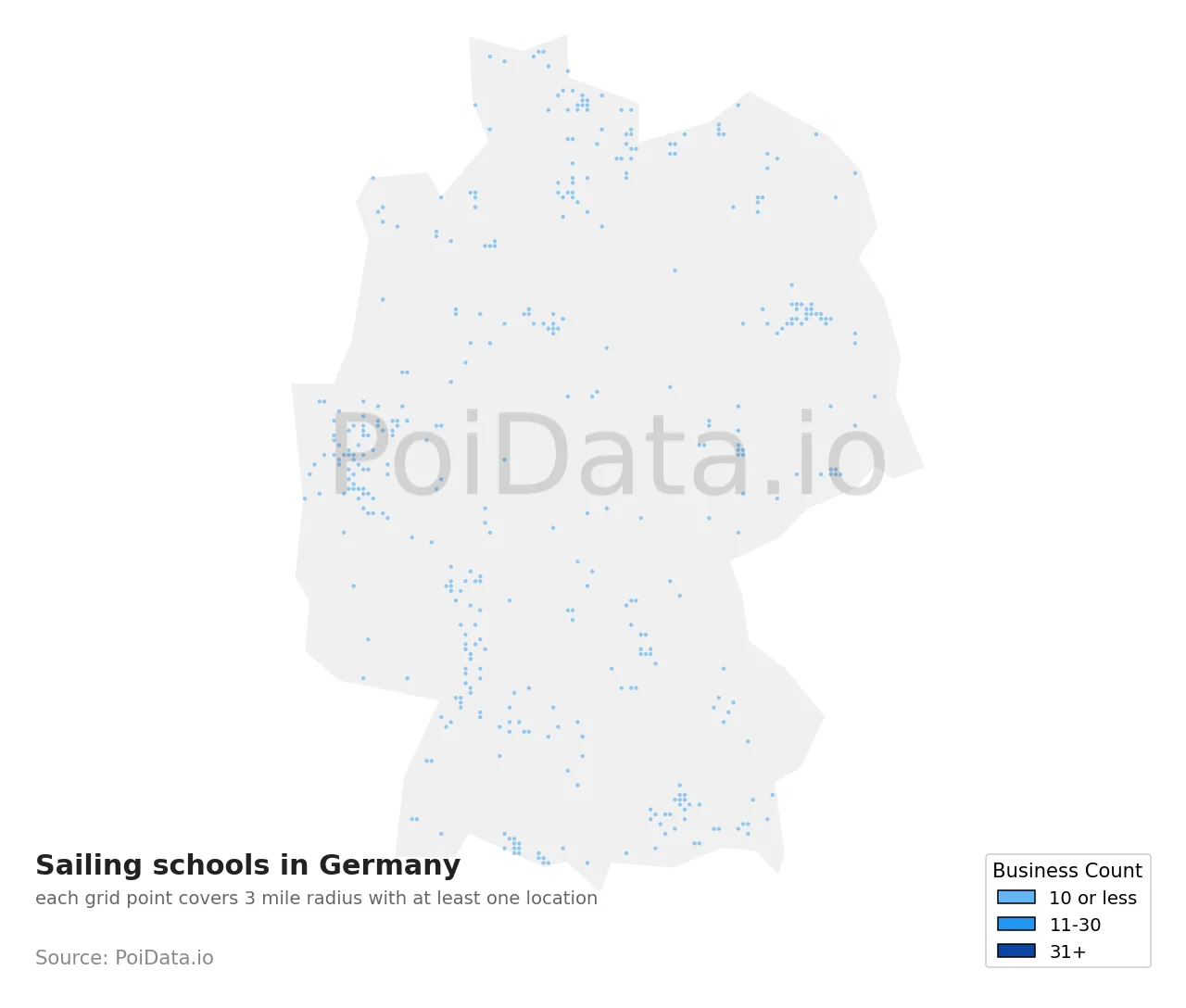 Sailing school density map for Germany