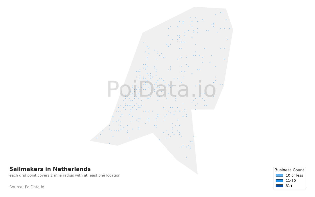 Sailmaker density map for Netherlands