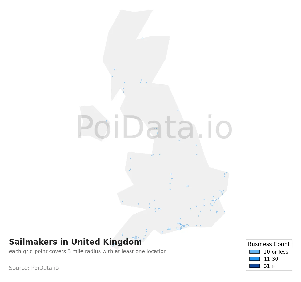 Sailmaker density map for United Kingdom