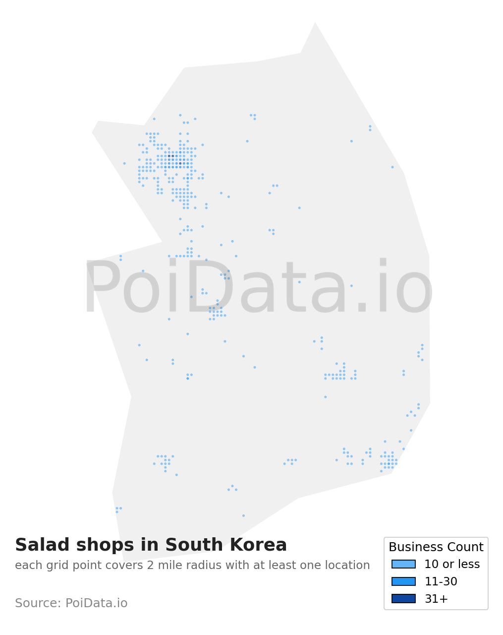 Salad shop density map for South Korea