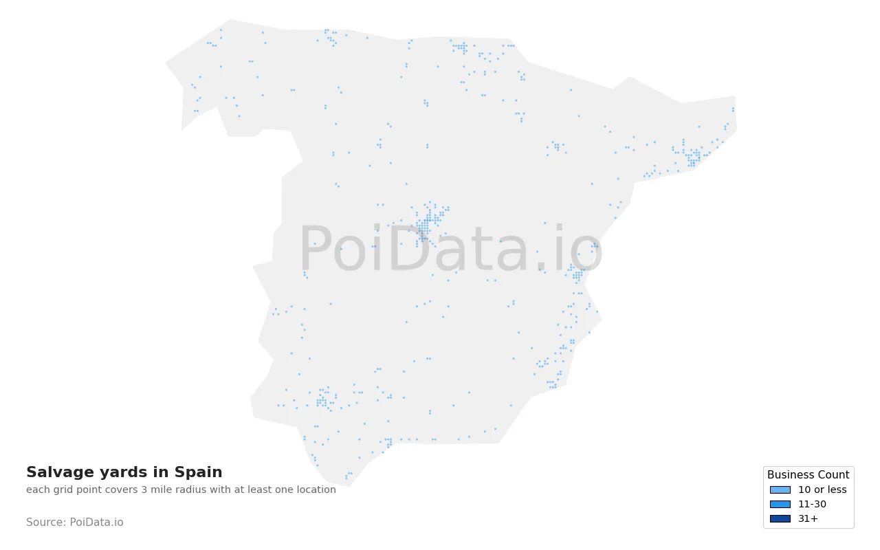 Salvage yard density map for Spain