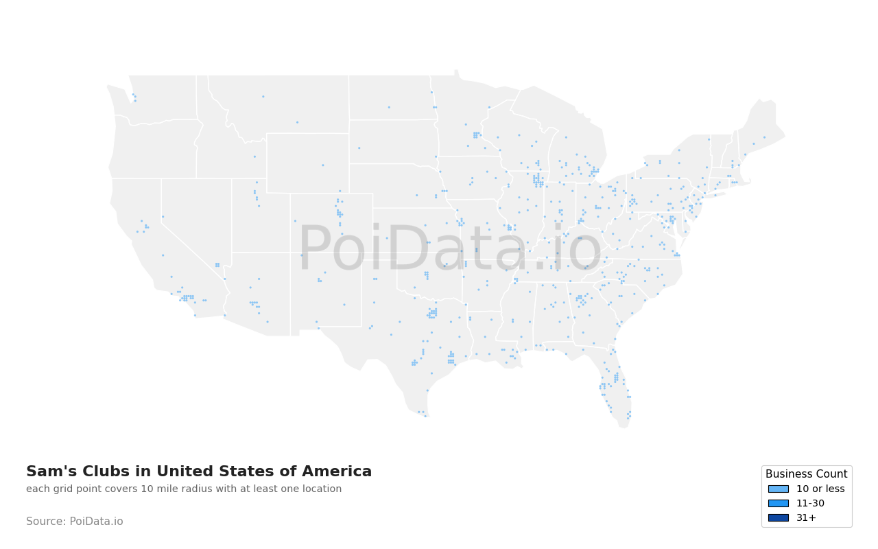 Sam's Club density map for United States