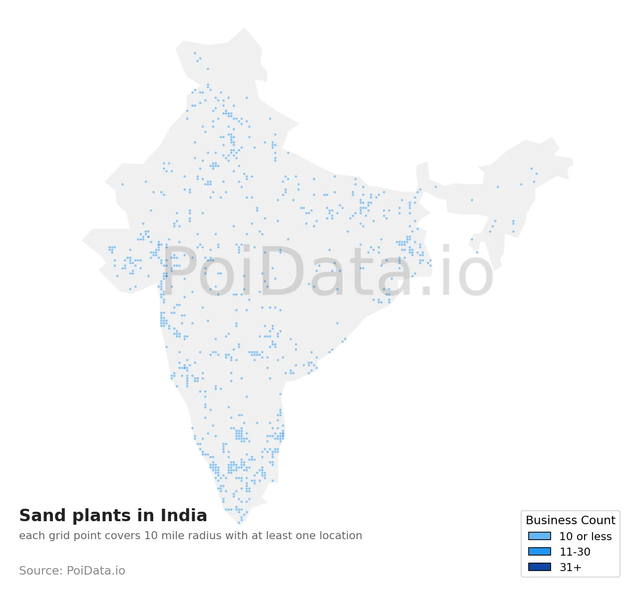 Sand plant density map for India