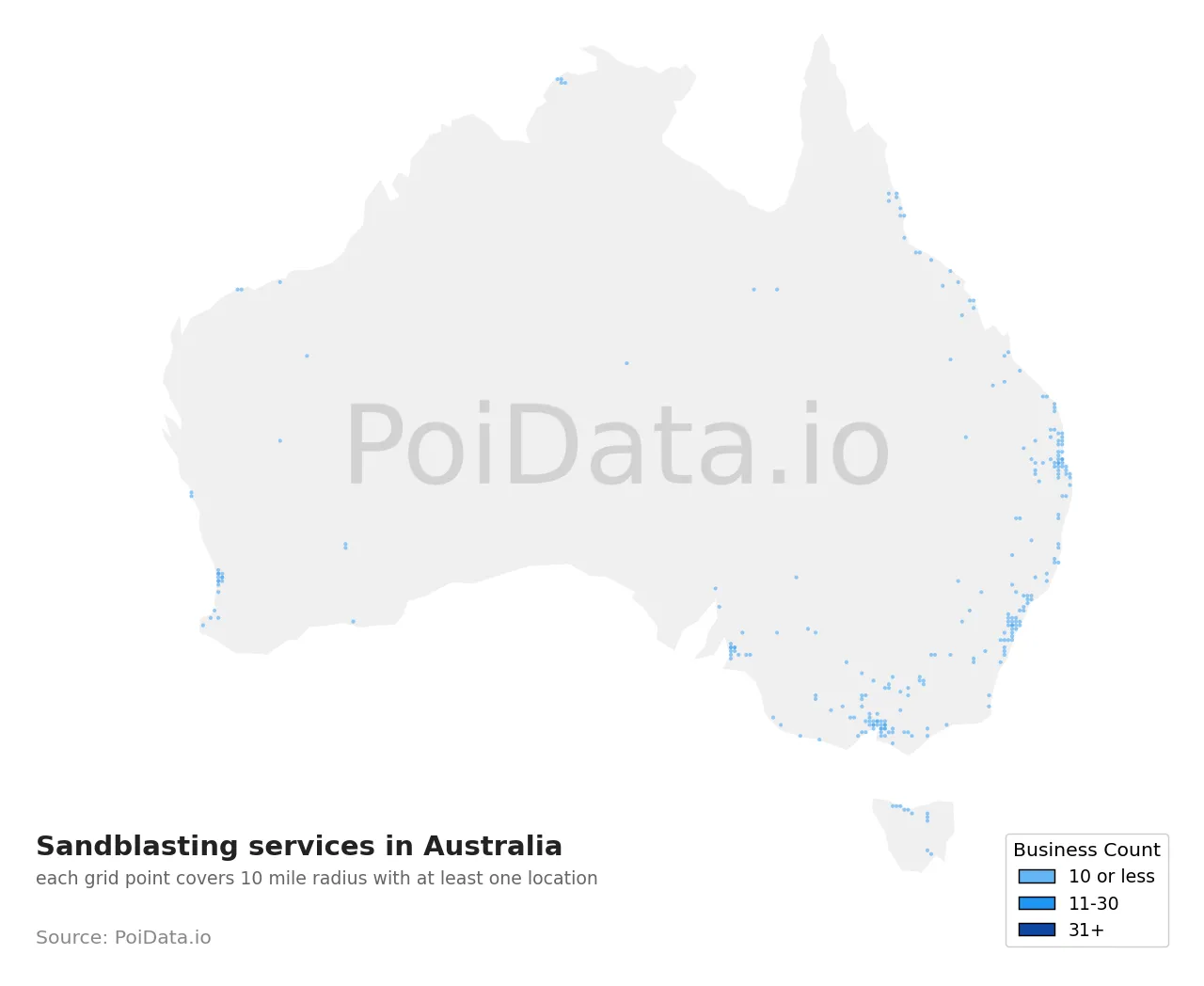 Sandblasting service density map for Australia