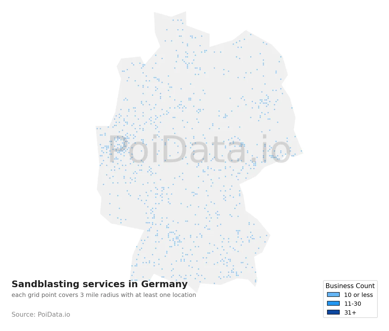 Sandblasting service density map for Germany