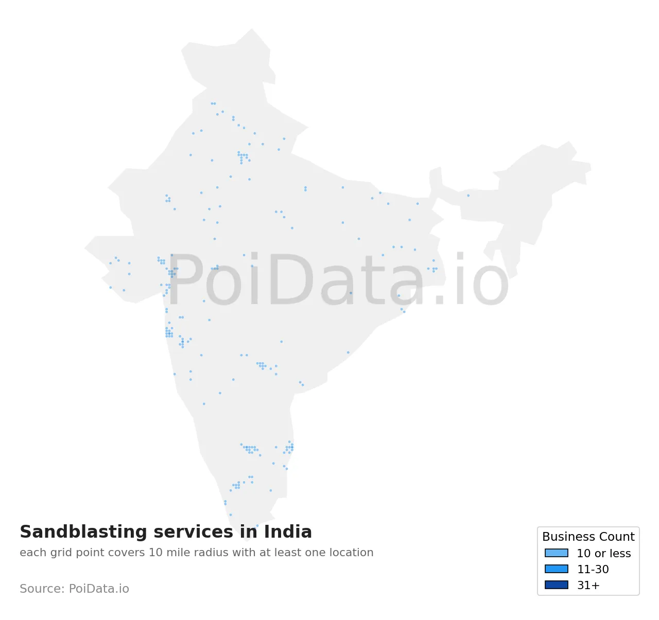 Sandblasting service density map for India