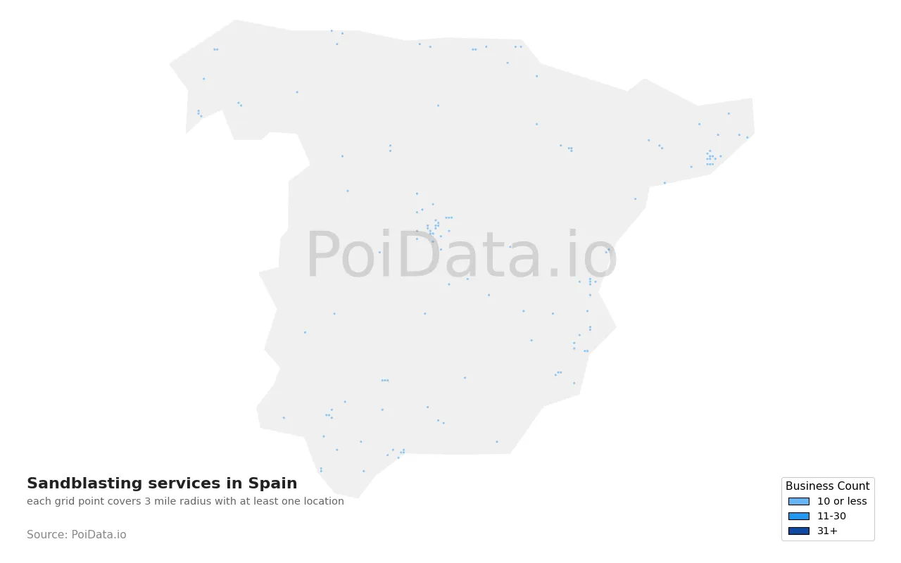 Sandblasting service density map for Spain