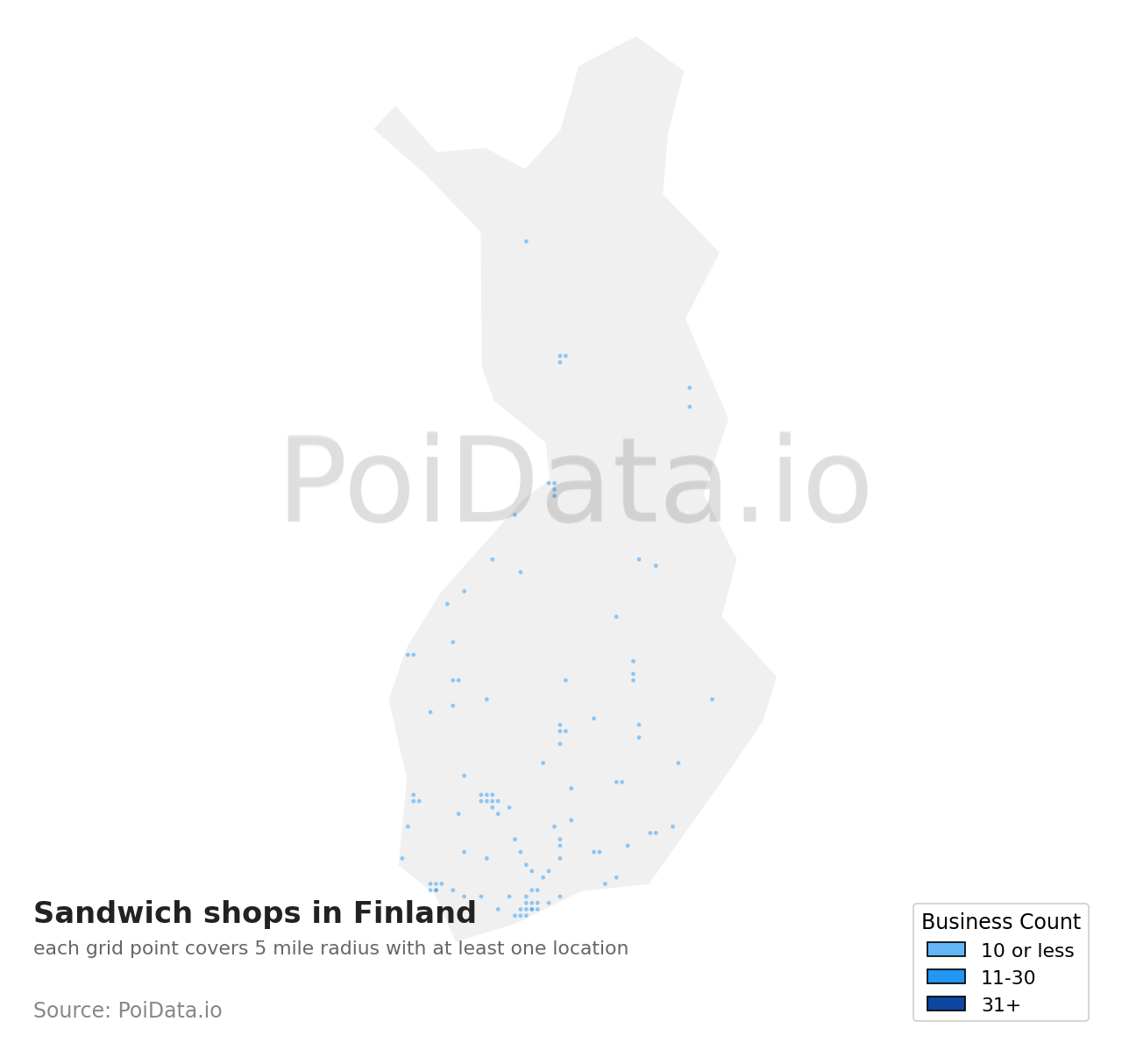 Sandwich shop density map for Finland