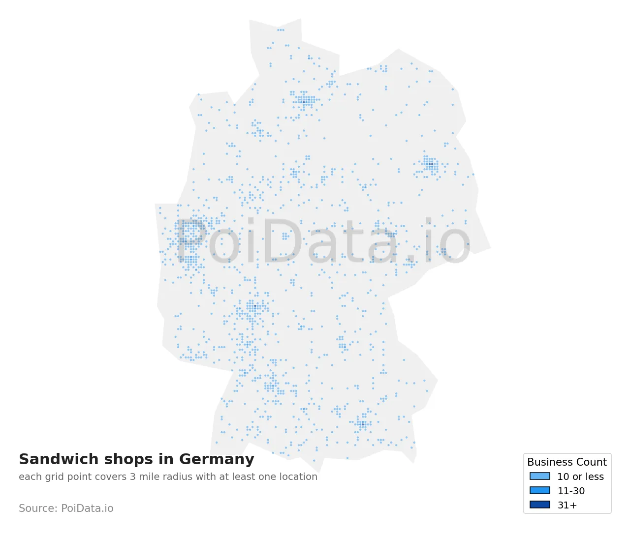 Sandwich shop density map for Germany
