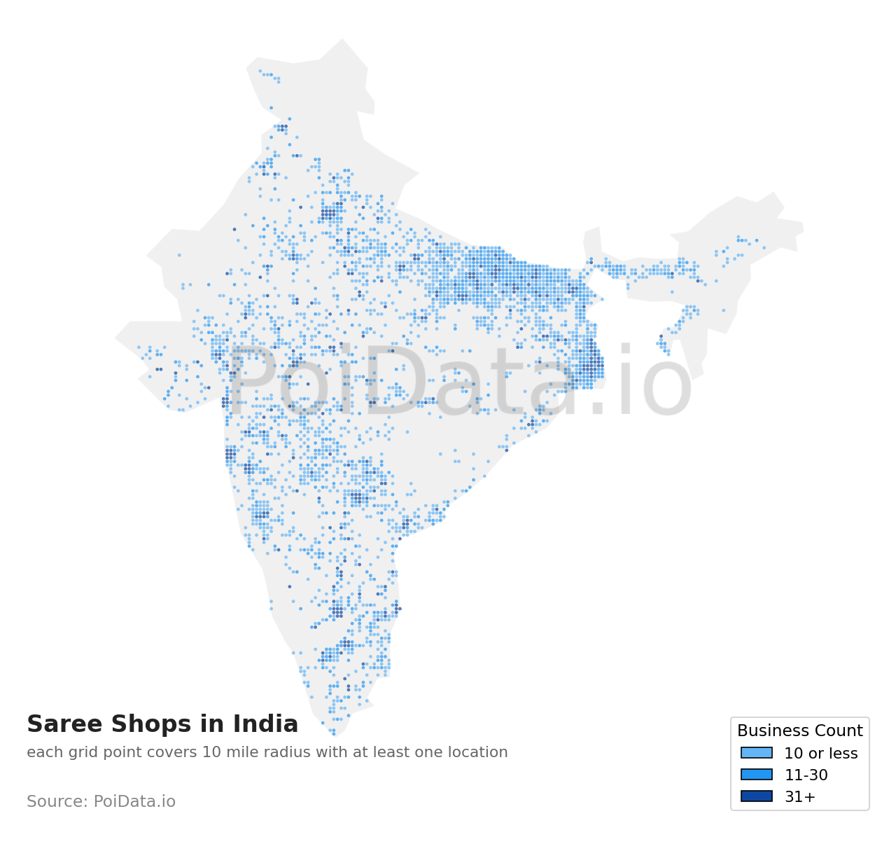 Saree Shop density map for India